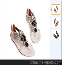 2011凉鞋平底罗马欧美宝石点缀名族串珠凉鞋